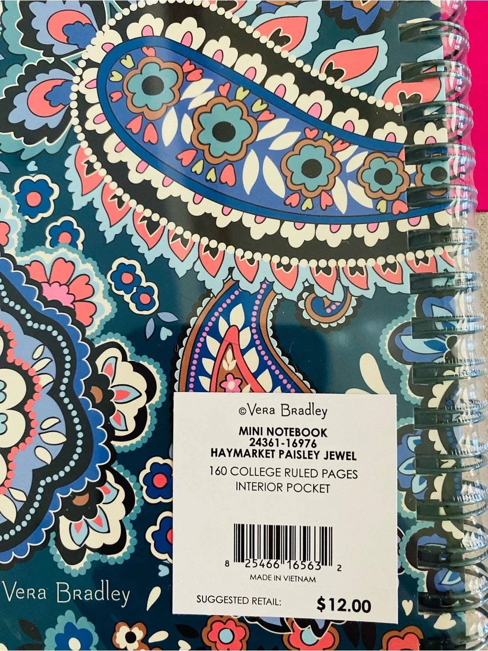 Vera Bradley Mini Spiral Notebook NWT Haymarket Paisley Jewel. 160 pages